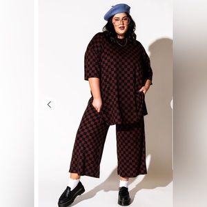 Dressed in LALA Lex Ribbed Checkerboard Playsuit in Black + Mocha 2XL